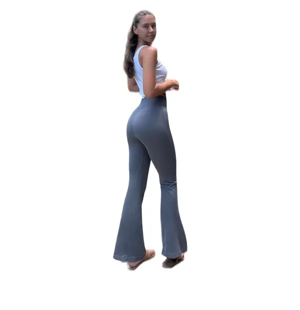 High Waist Charcoal Gray Flare Yoga Leggings - Image 3