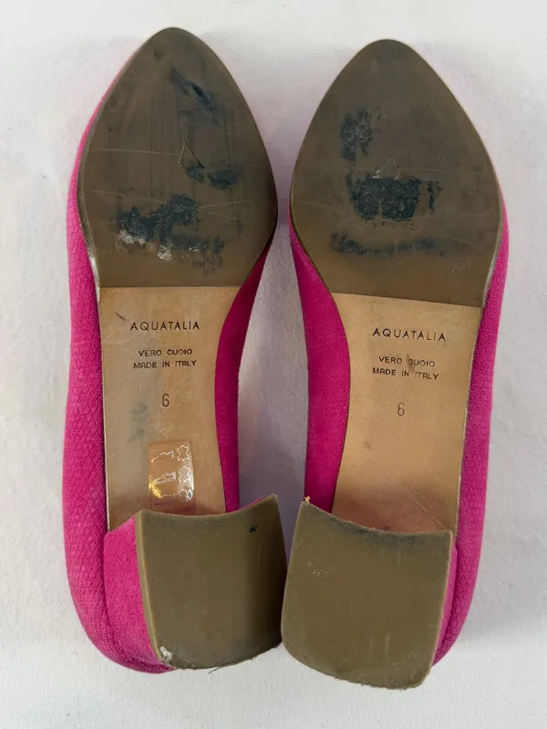 Aquatalia Embossed Suede Pointed Toe Block Heel Pumps‎ in Fuchsia Pink Size 6 - Image 7