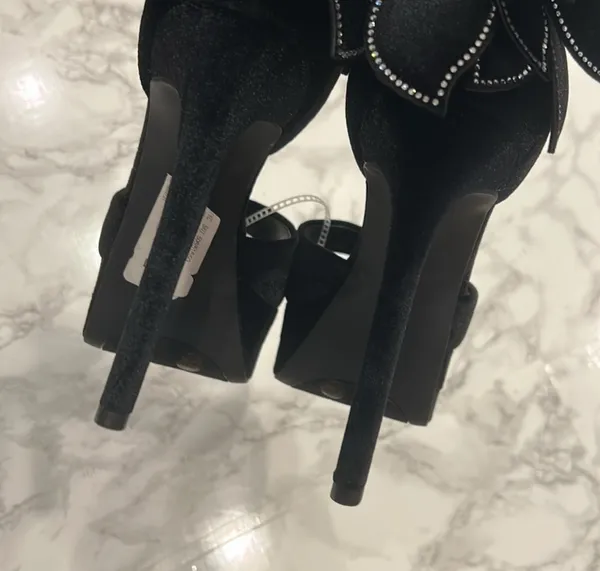 GIANNI BINI Karmello Velvet Flower Ankle Strap Black Platform Heels - Image 11