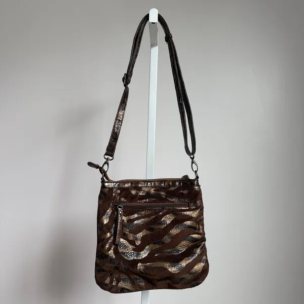 Anne Klein Small Brown Crossbody Bag Zebra Print Studded Lion‎ Head Y2K McBling - Image 5