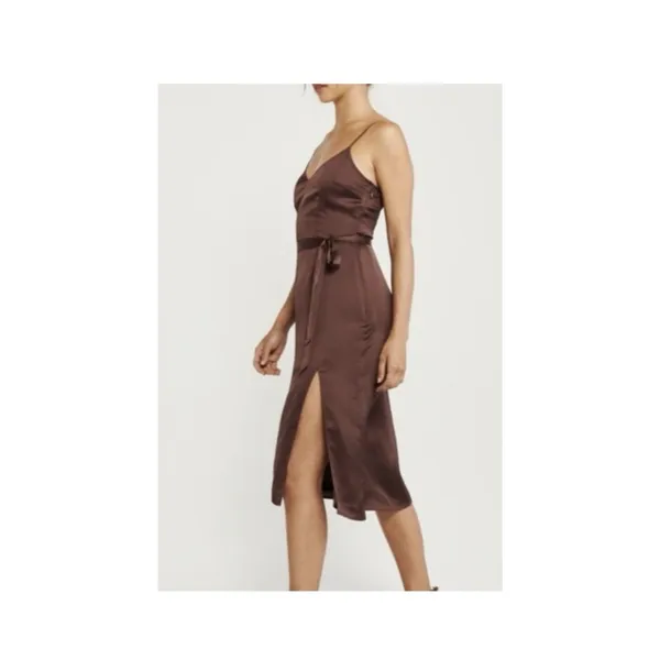 Abercrombie Fitch Satin Slip v neck Midi Dress Womens M Brown Strappy Sleeveless - Image 2