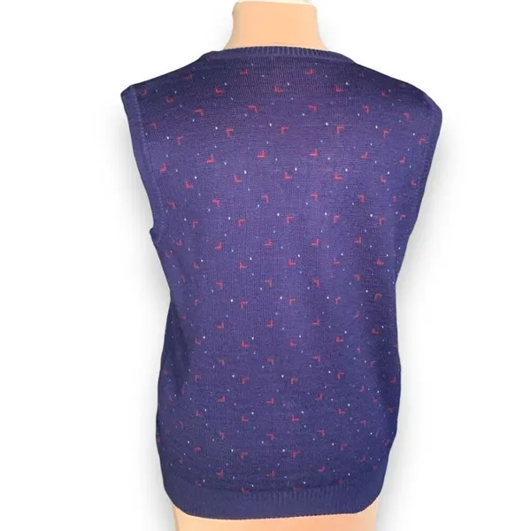 Vintage 90s Knit Sweater Vest Blue Burgundy Abstract Geometric‎ Unisex Medium - Image 3