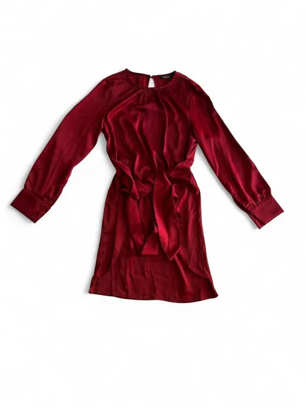 NWOT Red Satin Long Sleeve Tie Waist Mini Dress Size Small - Image 2