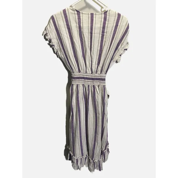 Chelsea & Violet Stripe Dress Womens XS Purple Linen Blend Ruffle‎ Boho Summer - Image 6