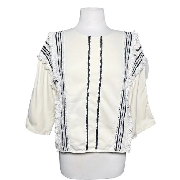 ANTHROPOLOGIE ERI + ALI Women’s Boho Santillana Fringed Cream Top - Image 4