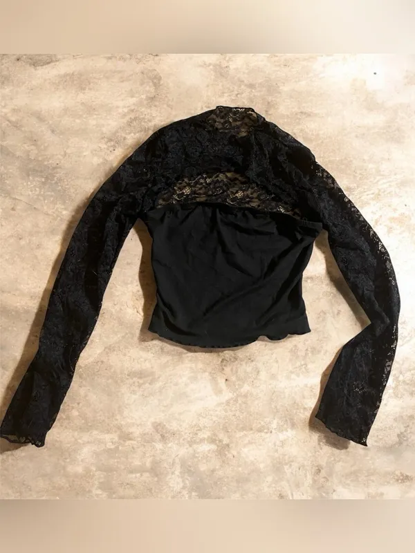 SheIn Black Lace Sheer Sleeve Tube Top Small Y2K Festival Going Out Goth Witchy Flare - Image 3