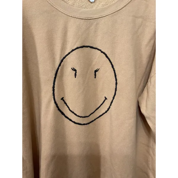 By Together Y Collection Smiley Face Sweatshirt Oversized Fleece Raw Hem, sz S - Image 3