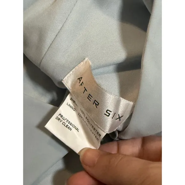 NWT After Six 1544 Size 18 R1 Mist Light Blue Thin One Shoulder Maxi Dress Crepe - Image 5