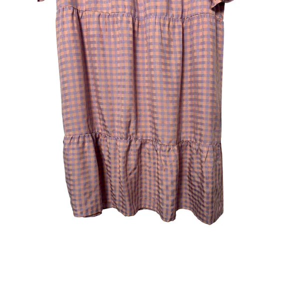 Urban Threads Women Dress 10‎ Purple Peach Gingham Tiered Smock Tall Cottagecore - Image 6