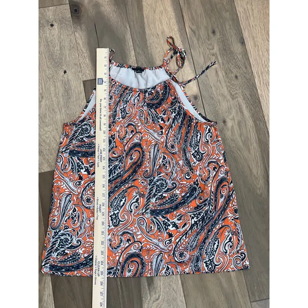 Ann Taylor Top Orange Navy Paisley Racerback Spaghetti Strap Size M - Image 5