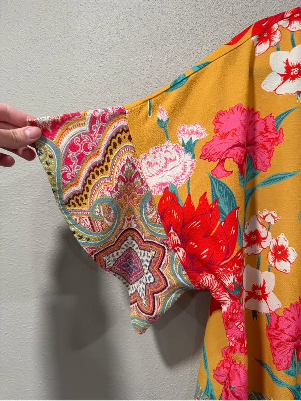 Umgee Floral Tie-Front Boho Blouse in Mustard - Image 3