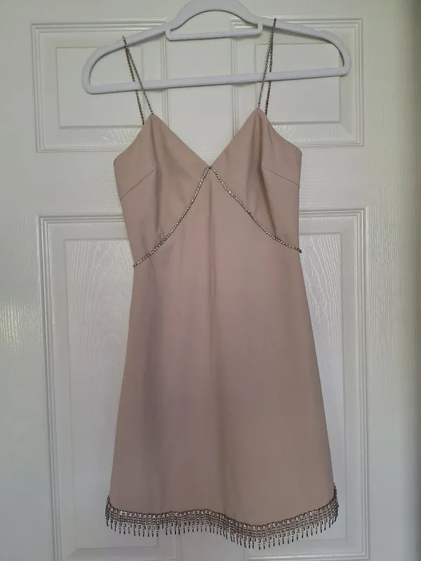 NWT Heiress Beverly Hills Seasonless Diamante Trim Mini Dress XS Beige Nude - Image 3