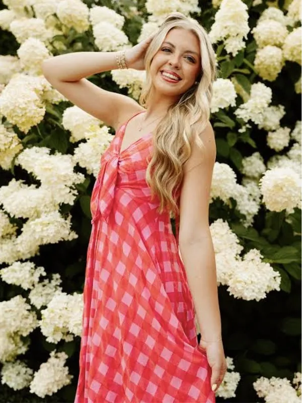 FREE PEOPLE Via Gingham Cotton Seersucker Sundress Red Combo Everly Small NWT - Image 3