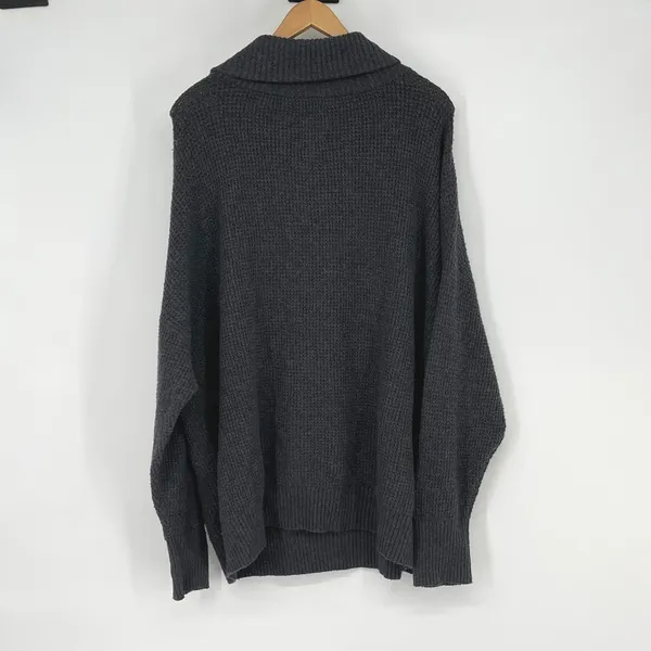 Aerie Gray Waffle Knit Mock‎ Neck Zipper Pullover Sweater Women's Large Cozy - Image 2