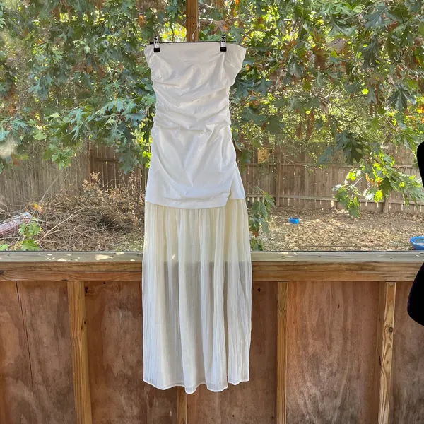 Zara Women's Combination Strapless Maxi Dress White/Cream Size XS - Image 3