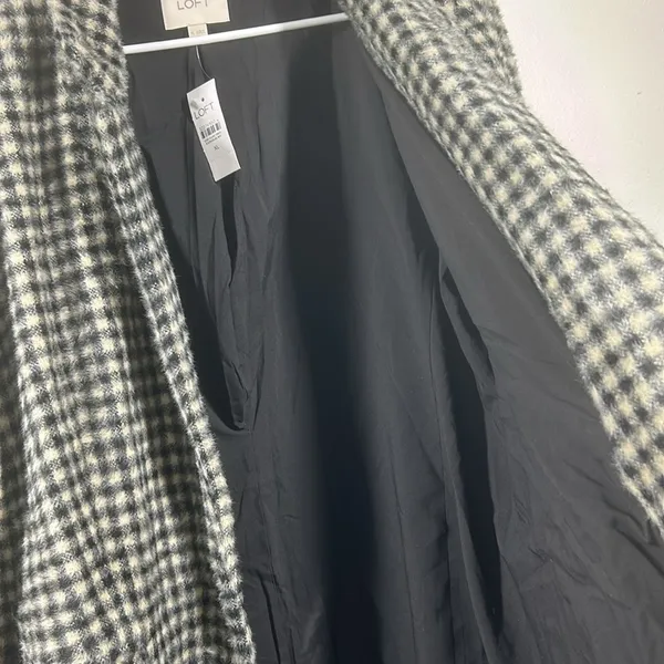 Loft Checked Coat NWT Single Button Lined Soft Cozy Pockets‎ Size XL Black/Cream - Image 8
