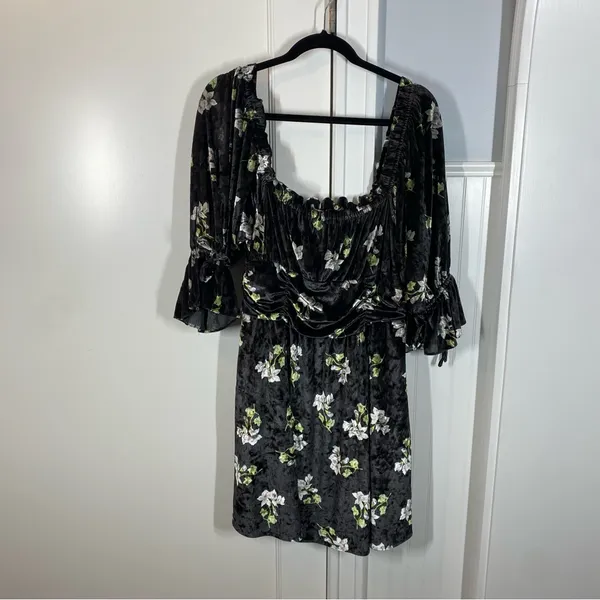 Anthropologie Hutch Velvet‎ Floral Mini Dress size xl black and green whimsical - Image 2