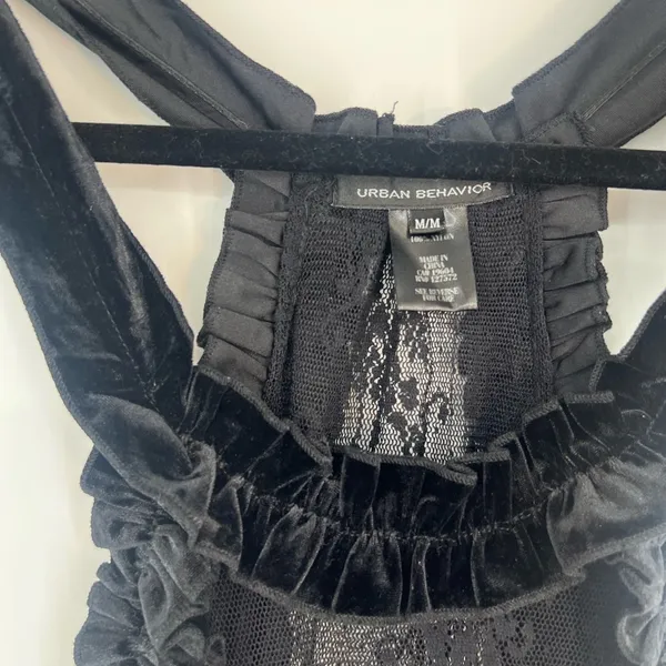 Urban Behavior Black Sheer lace Mesh Velvet Trim Y2K romantic Goth Clubwear M - Image 5