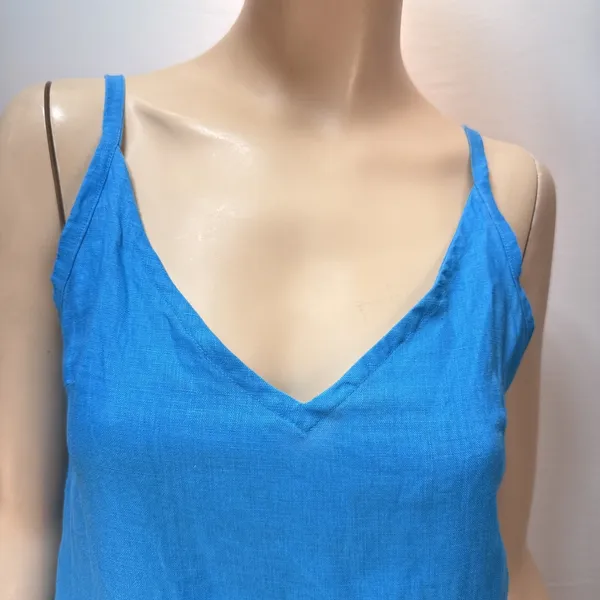 Hilo Turquoise Linen Slip Dress Maxi Sundress‎ Size M Side Slit V-Neck Pockets - Image 2