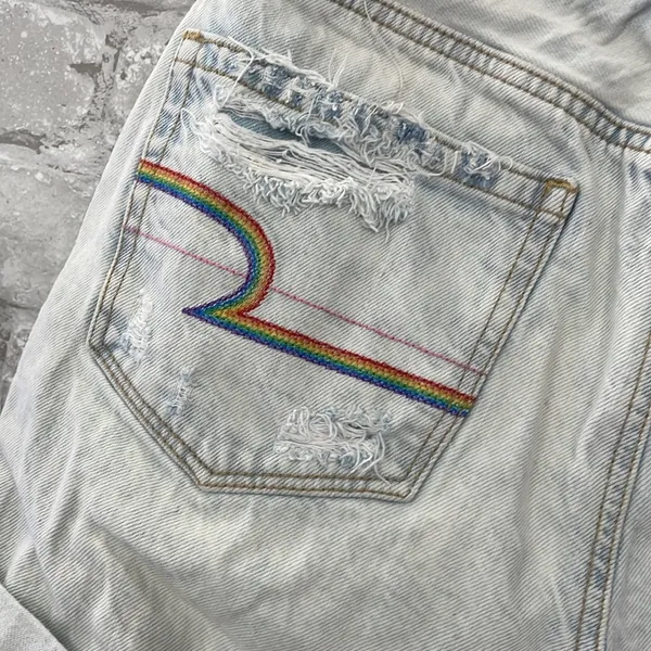American Eagle Outfitters Blue Jean Mom Shorts High-Waisted Distressed - Image 2
