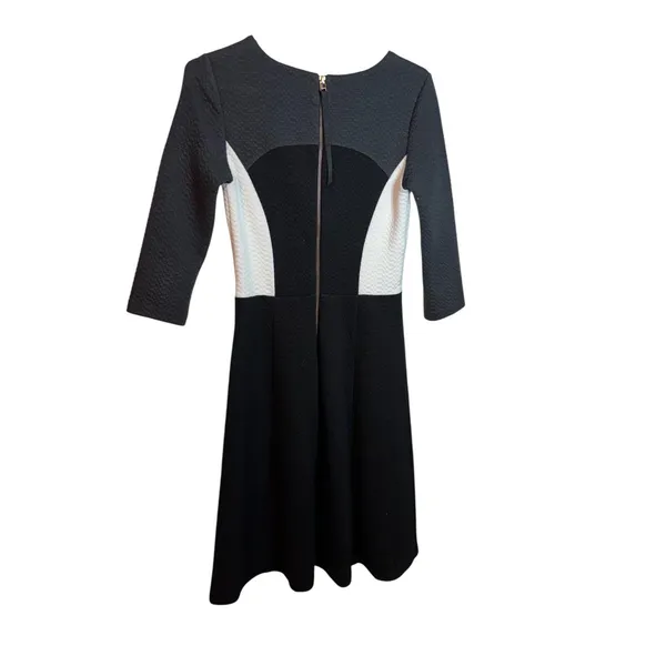 Boden Black White Colorblock Quilted Textured Fit & Flare Dress 3/4 Sleeve 4 - Image 10