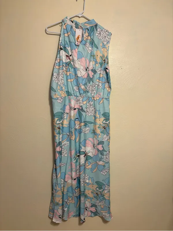 🌸 PrettyGarden Floral Midi Dress XL Blue Pink Sleeveless Mock Neck NWT - Image 9