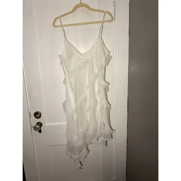 Abercrombie and Fitch White Ruffle Slip Asymmetrical Dress Size Large TALL NWT - Image 5