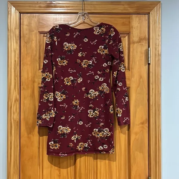 Wild Fable Burgundy Floral Mini Dress Small - Image 3