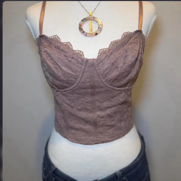 Haute Monde Lace Corset Crop Top Bustier Brown Coquette Y2K‎ - Image 4