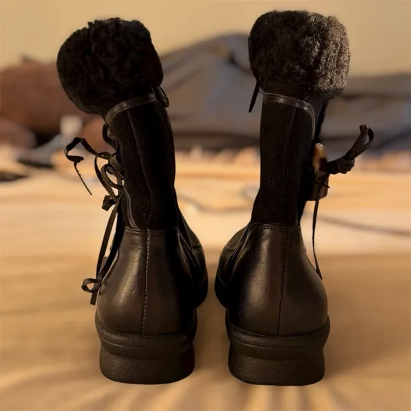 HOOPOE Fur Leather Winter Boots Size 7 Black - Image 6