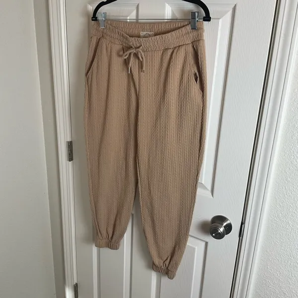 One Step Up Textured Tan Joggers | XL High-Waist Neutral Track Pants - Image 4