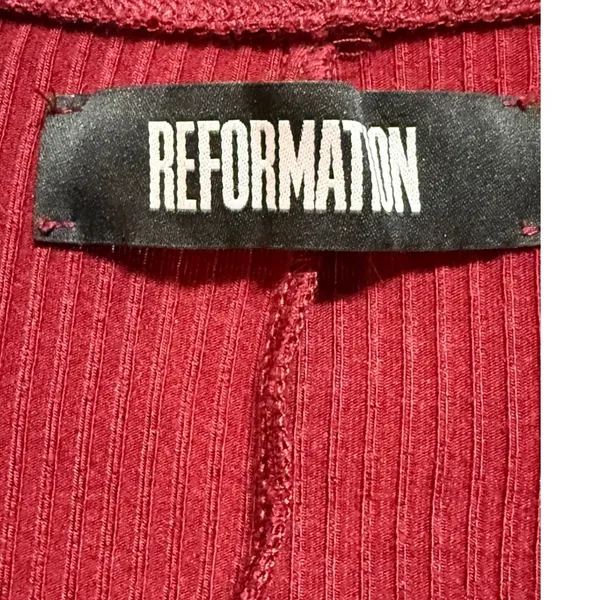 Reformation Burgundy Ribbed Long Sleeve Deep V-Neck‎ Bodysuit XS Made in USA - Image 3