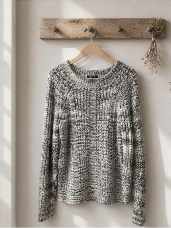 POL Marled Scoop Neck Sweater in Gray and Cream - Image 3