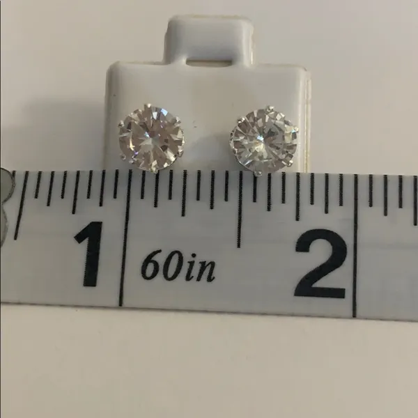 Large Diamond CZ Faux Silver Stud Earrings - Image 3