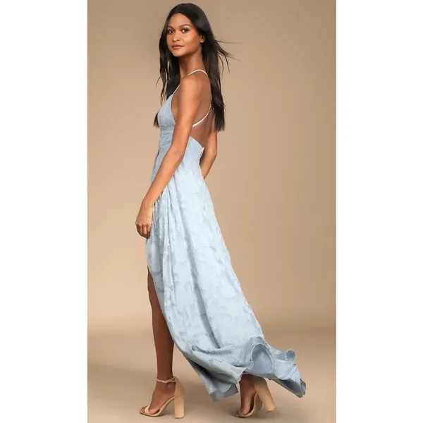Lulus Let There Be Romance Maxi Dress Womens Medium Slate Blue Floral NWT FLAWED - Image 2