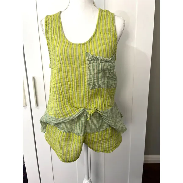 Free People Annabelle Set 100% Cotton Size Medium Yellow Stripes NWOT - Image 9