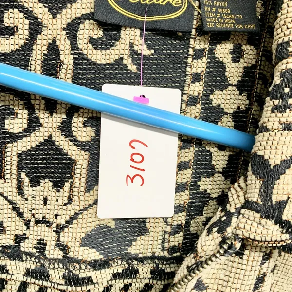 Vintage Allure Jacket Women Large Geometric‎ Printed Collared Full Zip Tan Black - Image 3