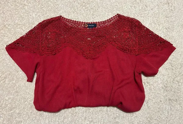 Maroon Embroidered Tie-Front Shirt, Indigo Poppy - Image 2