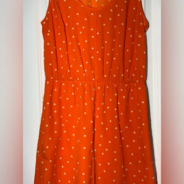 Merona Mini Dress Orange White Polka Dots Sleeveless Size M - Image 3