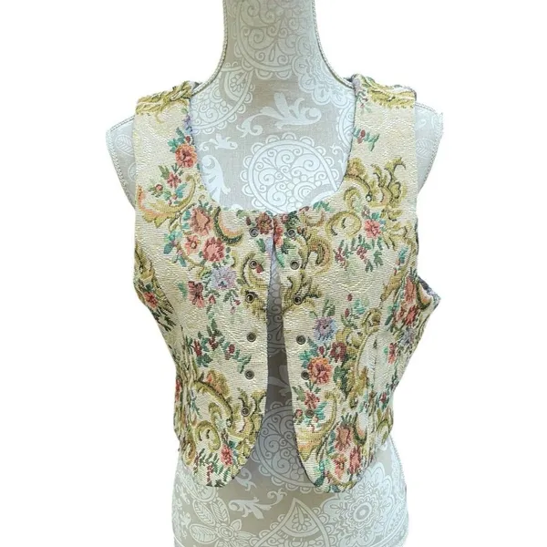 Source Unknown Ren Faire Reversible Tapestry Corset Vest Goblincore Cottagecore VTG Lace Up M - Image 15