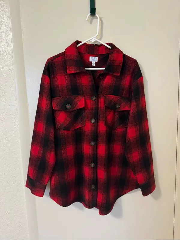 Time and Tru Red Black Buffalo Plaid Shacket Shirt Jacket Women's NWT Size L - Image 2