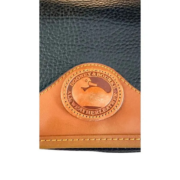 Dooney & Bourke Black Pebbled Leather Crossbody Wallet Organizer Brown Trim - Image 3