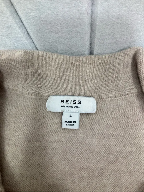 Reiss 100% Wool Cream V-Neck Collared Casual Sweater Size L - Image 6