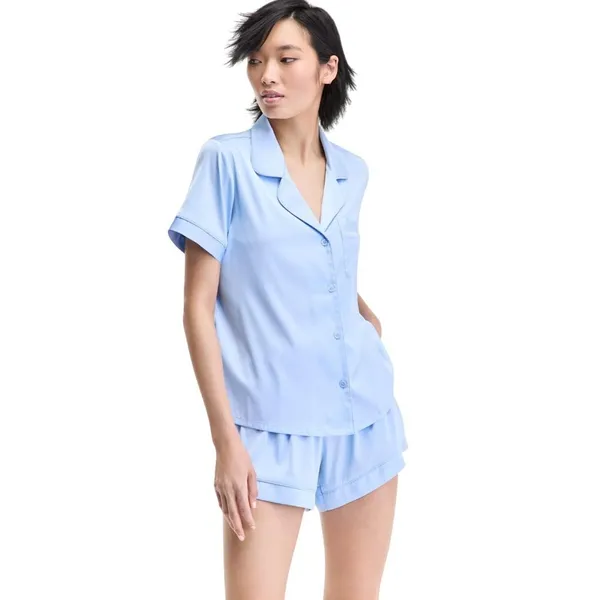INC International Concepts Satin Short Sleeve Pajama Shirt Pale Spring Blue S - Image 6