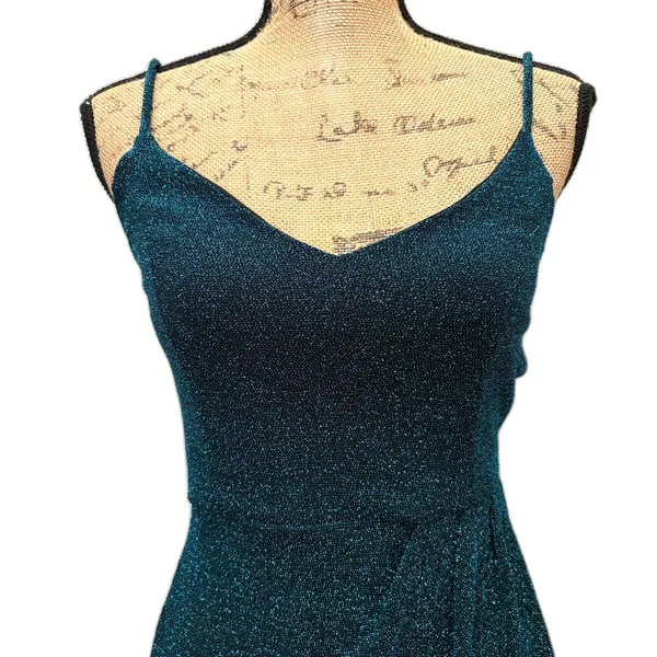 Lulus Forever Your Girl‎ Bodycon Mini Dress Dark Teal Metallic Hoco Size Medium - Image 2