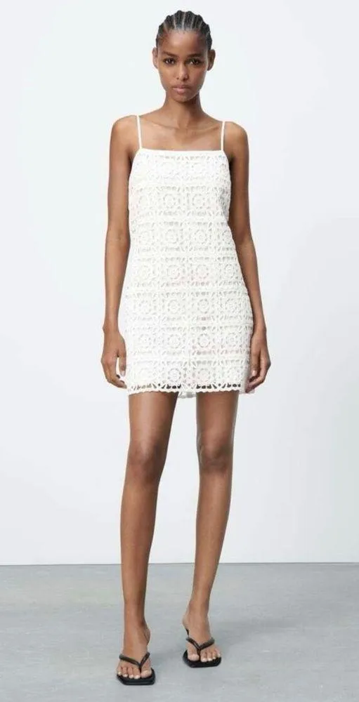 Zara White Crochet Mini Dress - Image 6