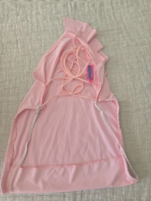 Edikted Pink Ruffle Halter Tie-Back Top – Size S - Image 2