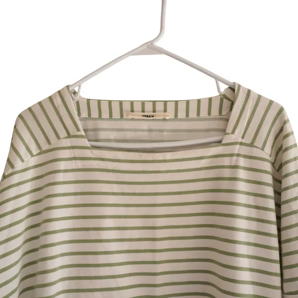 Urban by Alembika Jagger Stripe Top Sage Green White Striped Square Neck Cotton‎ - Image 7