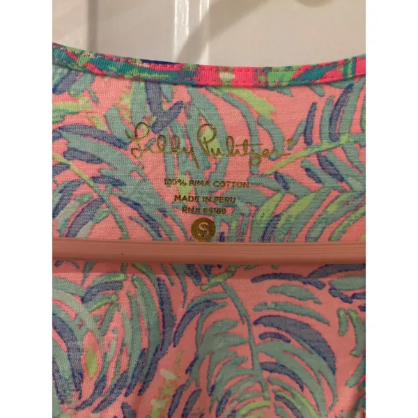 Lilly Pulitzer Ruffle Hem Tank Dress Sleeveless Palm Print‎ Pink S - Image 3