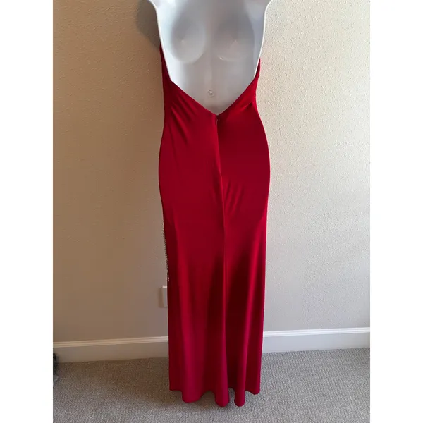 NWT Ieena for Mac Duggal Gown 2 Red Rhinestone‎ Halter Slit Evening Dress 26533 - Image 3